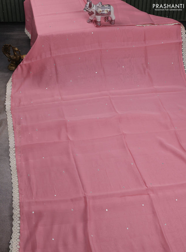 Peach Pink Mul Chanderi Saree - Embroidery