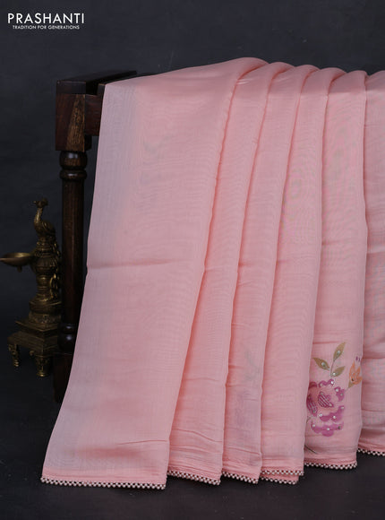 Peach Mul Chanderi Saree - Embroidery