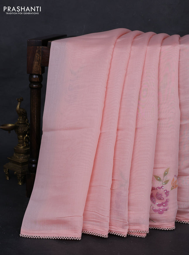 Peach Mul Chanderi Saree - Embroidery