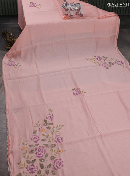 Peach Mul Chanderi Saree - Embroidery