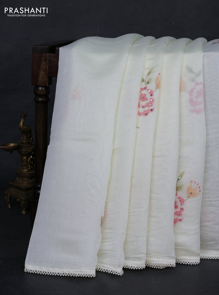 Cream Mul Chanderi Saree - Embroidery