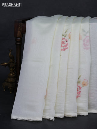 Cream Mul Chanderi Saree - Embroidery