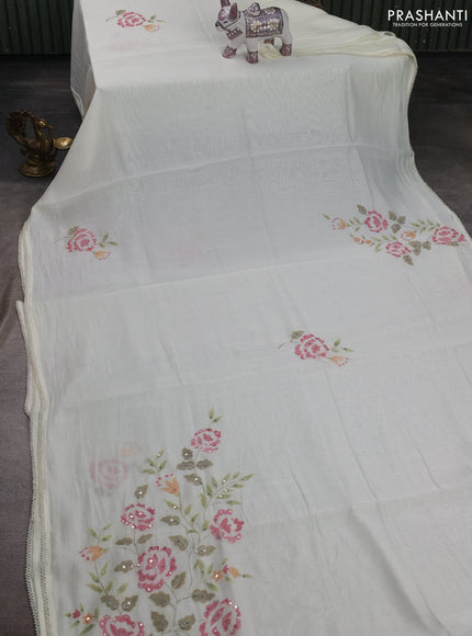 Cream Mul Chanderi Saree - Embroidery