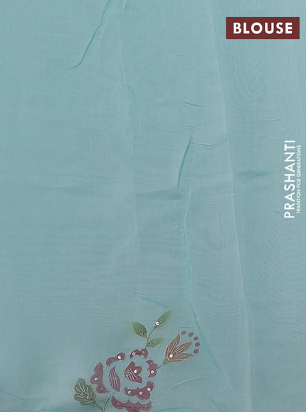 Teal Blue Mul Chanderi Saree - Embroidery