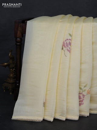 Pale Yellow Mul Chanderi Saree - Embroidery