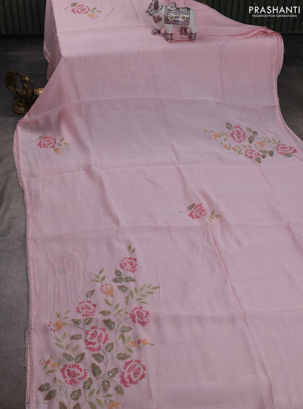 Pastel Pink Mul Chanderi Saree - Embroidery