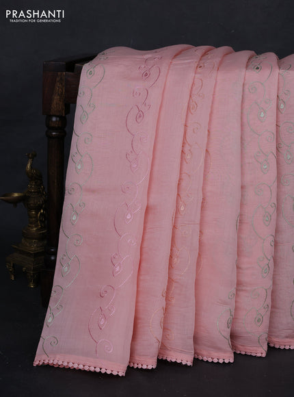 Peach Mul Chanderi Saree - Embroidery