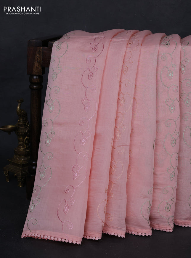 Peach Mul Chanderi Saree - Embroidery