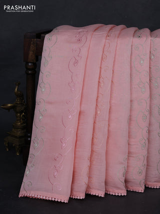 Peach Mul Chanderi Saree - Embroidery