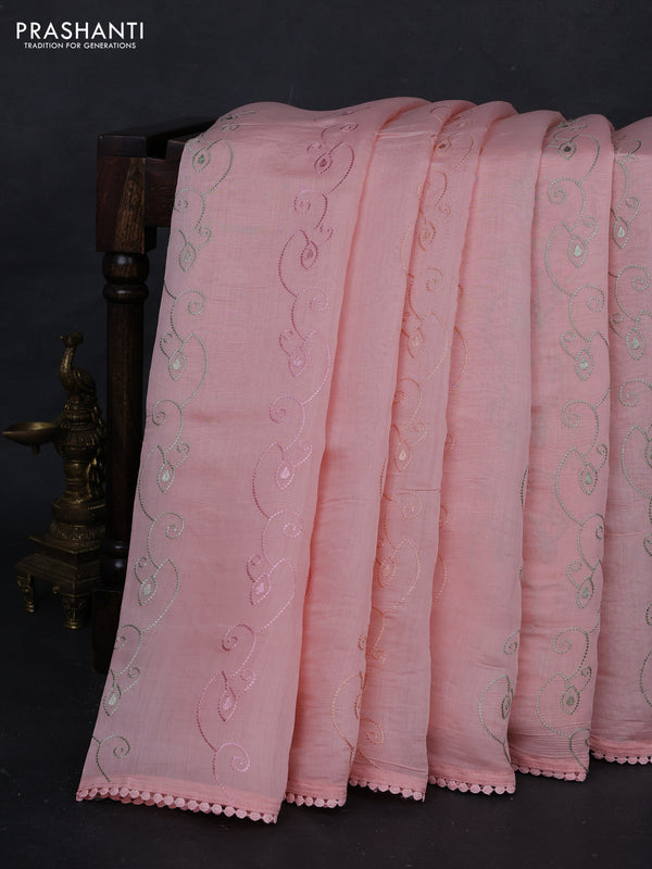Peach Mul Chanderi Saree - Embroidery