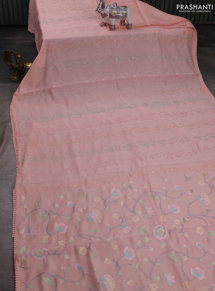 Peach Mul Chanderi Saree - Embroidery