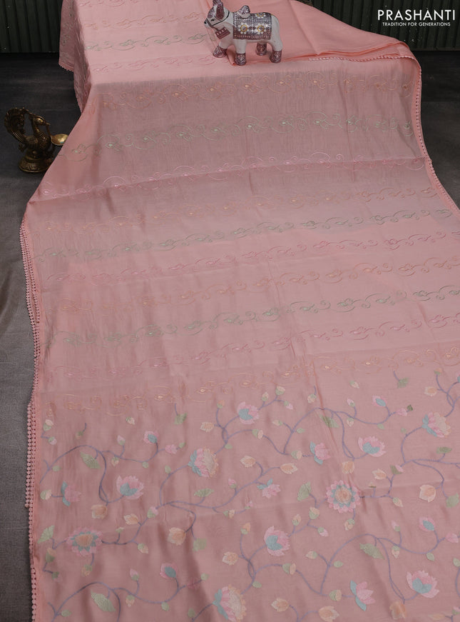 Peach Mul Chanderi Saree - Embroidery
