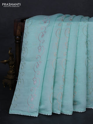Teal Blue Mul Chanderi Saree - Embroidery