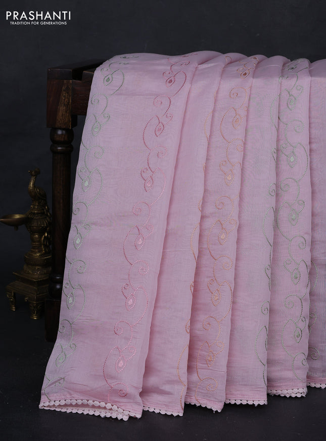 Pastel Pink Mul Chanderi Saree - Embroidery