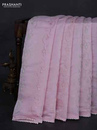 Pastel Pink Mul Chanderi Saree - Embroidery