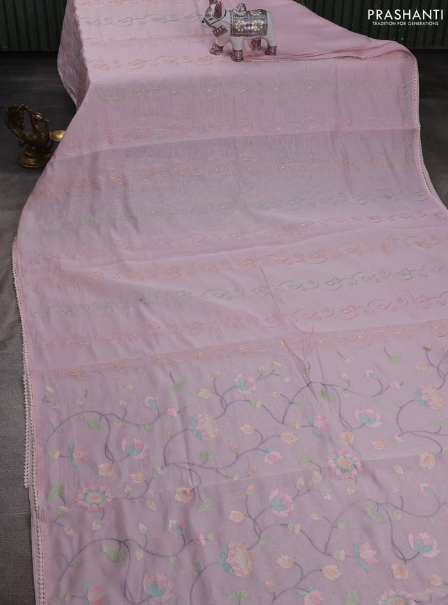 Pastel Pink Mul Chanderi Saree - Embroidery
