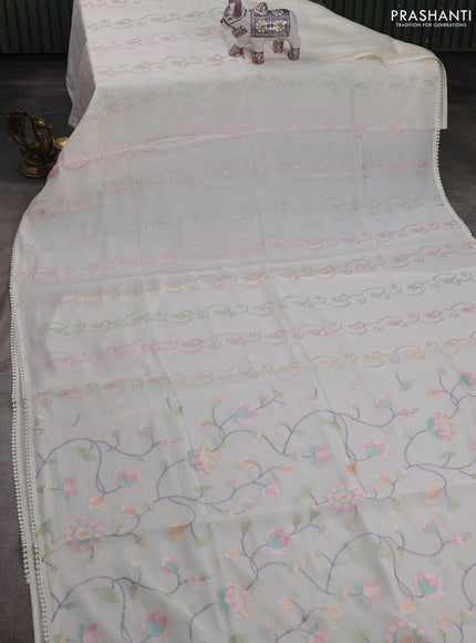 Cream Mul Chanderi Saree - Embroidery