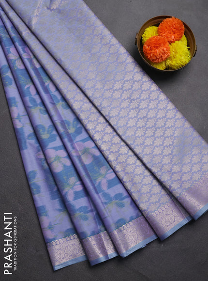 Bangalori silk saree lavender and pastel blue with allover ikat weaves and zari woven border