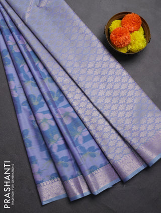Bangalori silk saree lavender and pastel blue with allover ikat weaves and zari woven border
