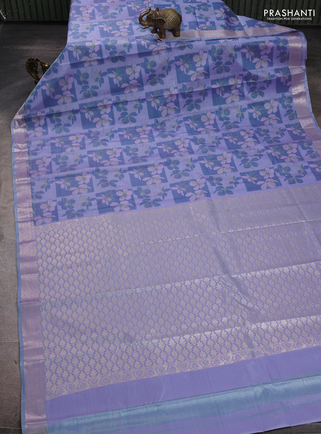 Bangalori silk saree lavender and pastel blue with allover ikat weaves and zari woven border