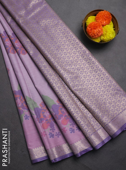 Bangalori silk saree mild lavender with allover ikat weaves and zari woven border