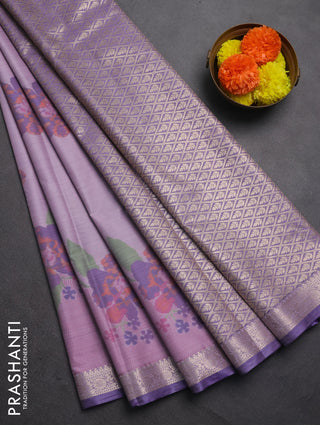 Bangalori silk saree mild lavender with allover ikat weaves and zari woven border