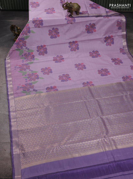 Bangalori silk saree mild lavender with allover ikat weaves and zari woven border