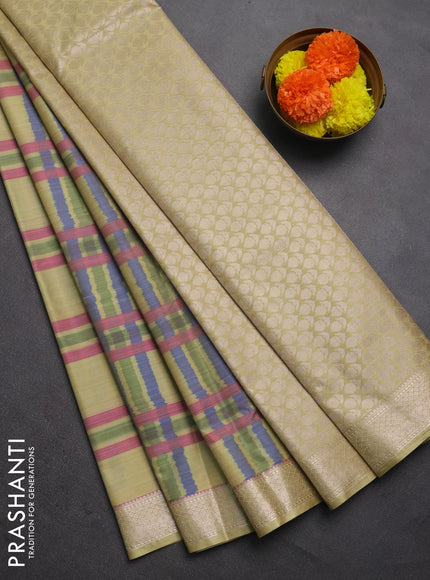 Bangalori silk saree elaichi green with allover ikat weaves and zari woven border