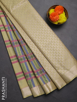 Bangalori silk saree elaichi green with allover ikat weaves and zari woven border
