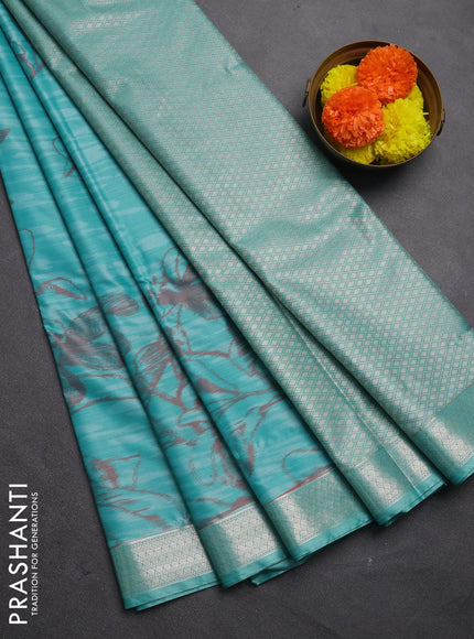 Bangalori silk saree teal green with allover ikat weaves and zari woven border