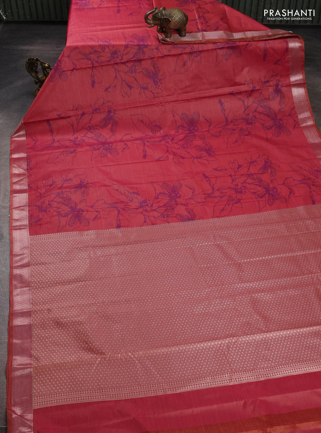 Bangalori silk saree dual shade of pink with allover ikat weaves and zari woven border
