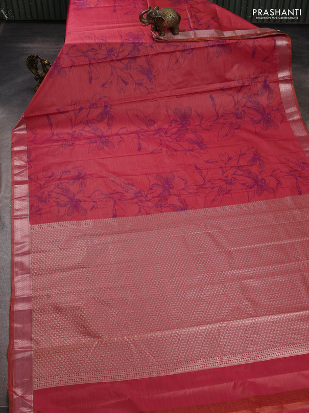 Bangalori silk saree dual shade of pink with allover ikat weaves and zari woven border