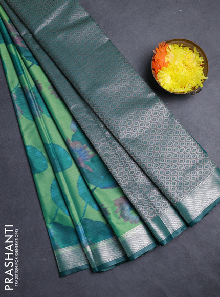 Bangalori silk saree green shade with allover ikat weaves and zari woven border