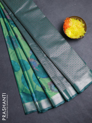 Bangalori silk saree green shade with allover ikat weaves and zari woven border