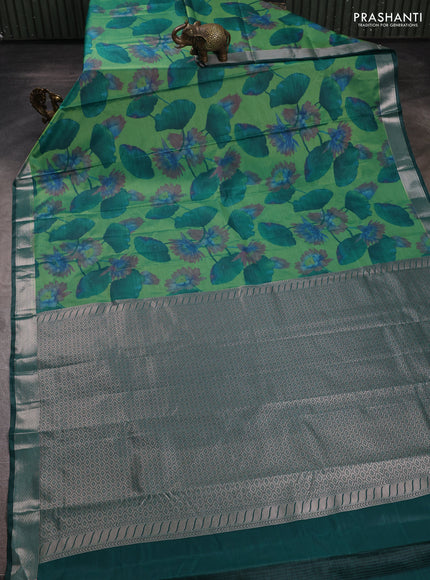 Bangalori silk saree green shade with allover ikat weaves and zari woven border