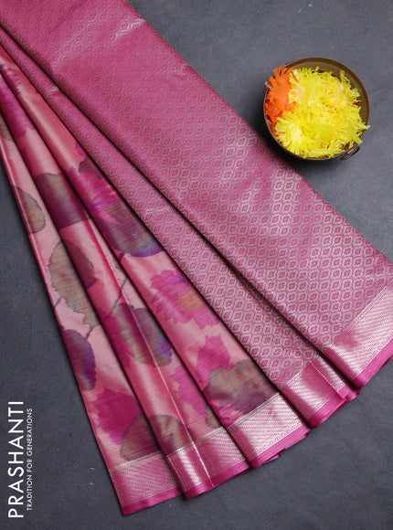 Bangalori silk saree purple and pink with allover ikat weaves and zari woven border