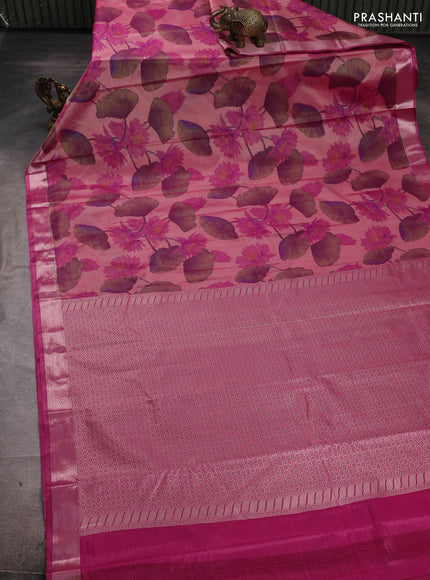 Bangalori silk saree purple and pink with allover ikat weaves and zari woven border