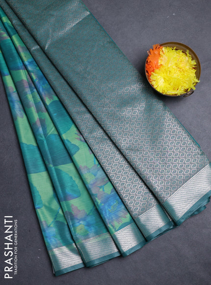 Bangalori silk saree green shade with allover ikat weaves and zari woven border