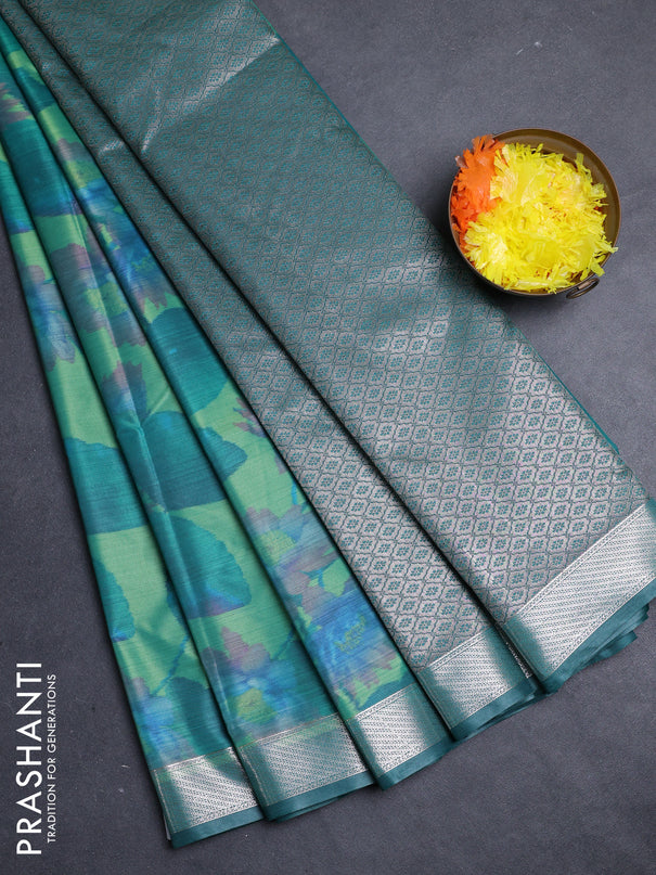 Bangalori silk saree green shade with allover ikat weaves and zari woven border