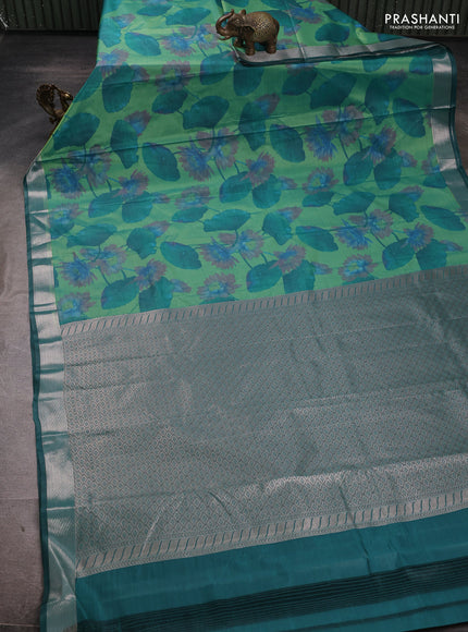 Bangalori silk saree green shade with allover ikat weaves and zari woven border