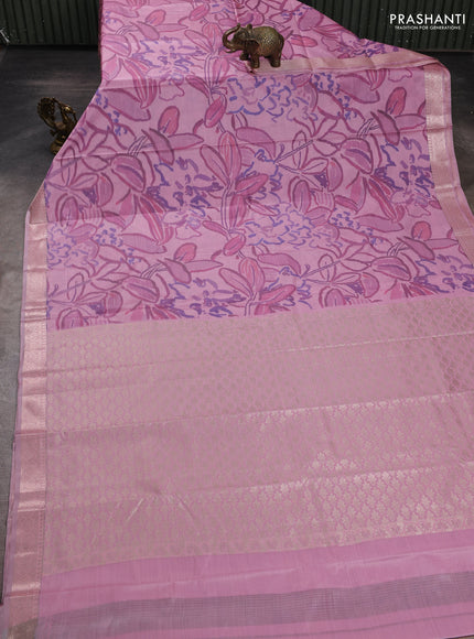 Bangalori silk saree pink with allover ikat weaves and zari woven border
