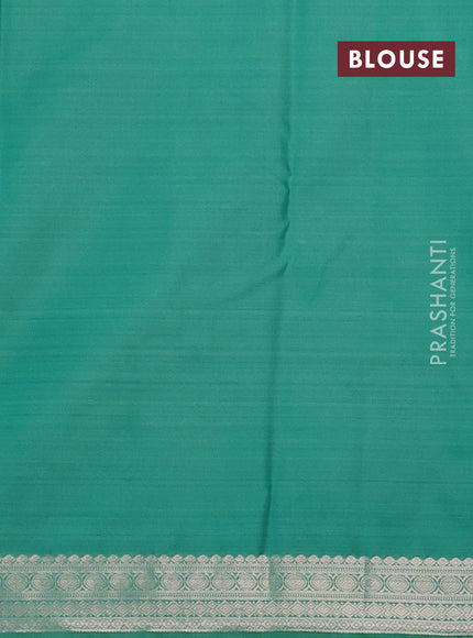 Bangalori silk saree teal green with allover ikat weaves and zari woven border