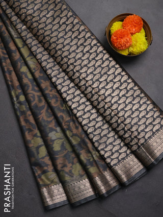 Bangalori silk saree dark grey with allover ikat weaves and zari woven border