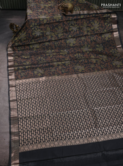 Bangalori silk saree dark grey with allover ikat weaves and zari woven border
