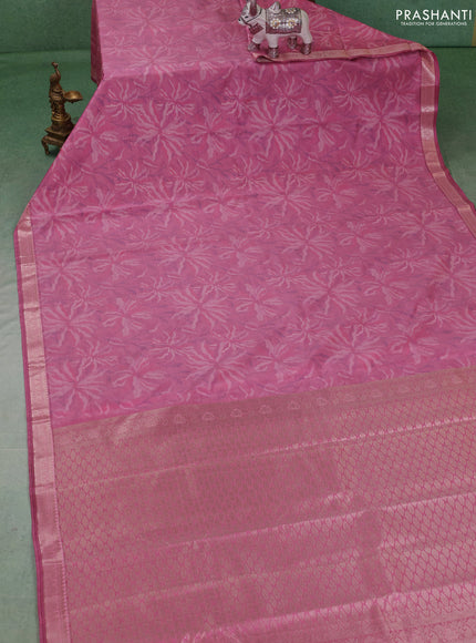 Bangalori silk saree peach pink with allover ikat weaves and zari woven border