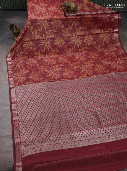 Bangalori silk saree maroon with allover ikat weaves and zari woven border