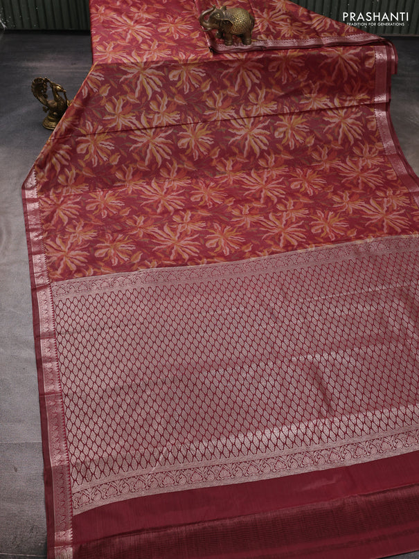 Bangalori silk saree maroon with allover ikat weaves and zari woven border