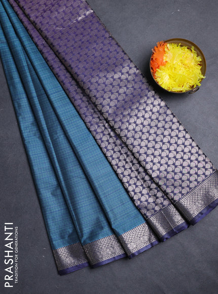 Bangalori silk saree teal blue and blue with allover ikat weaves and ganga jamuna border