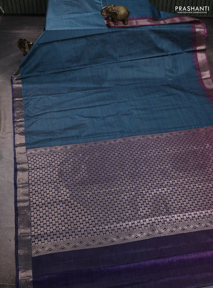 Bangalori silk saree teal blue and blue with allover ikat weaves and ganga jamuna border