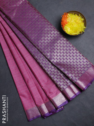 Bangalori silk saree pink and violet with allover ikat weaves and ganga jamuna border
